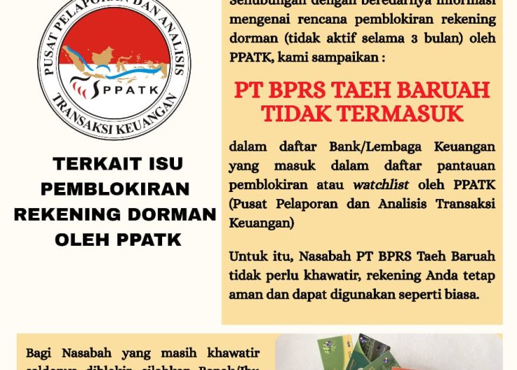 PT BPRS Taeh Baruah Tegaskan Tidak Masuk Daftar Pemblokiran Rekening Dormant oleh PPATK
