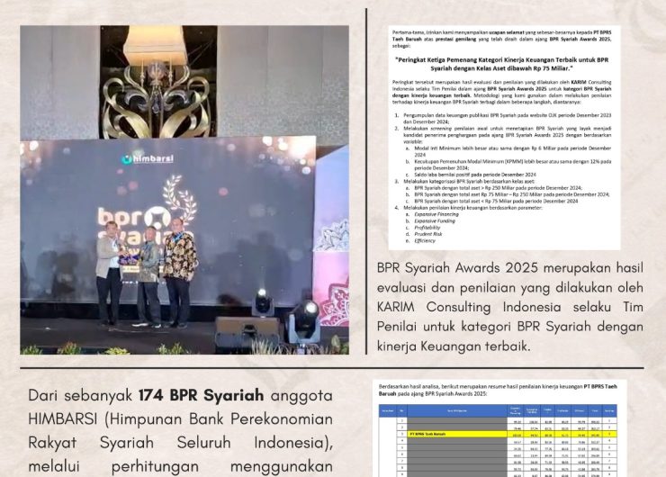BPRS Taeh Baruah Raih Peringkat ke-3 BPR Syariah Awards 2025